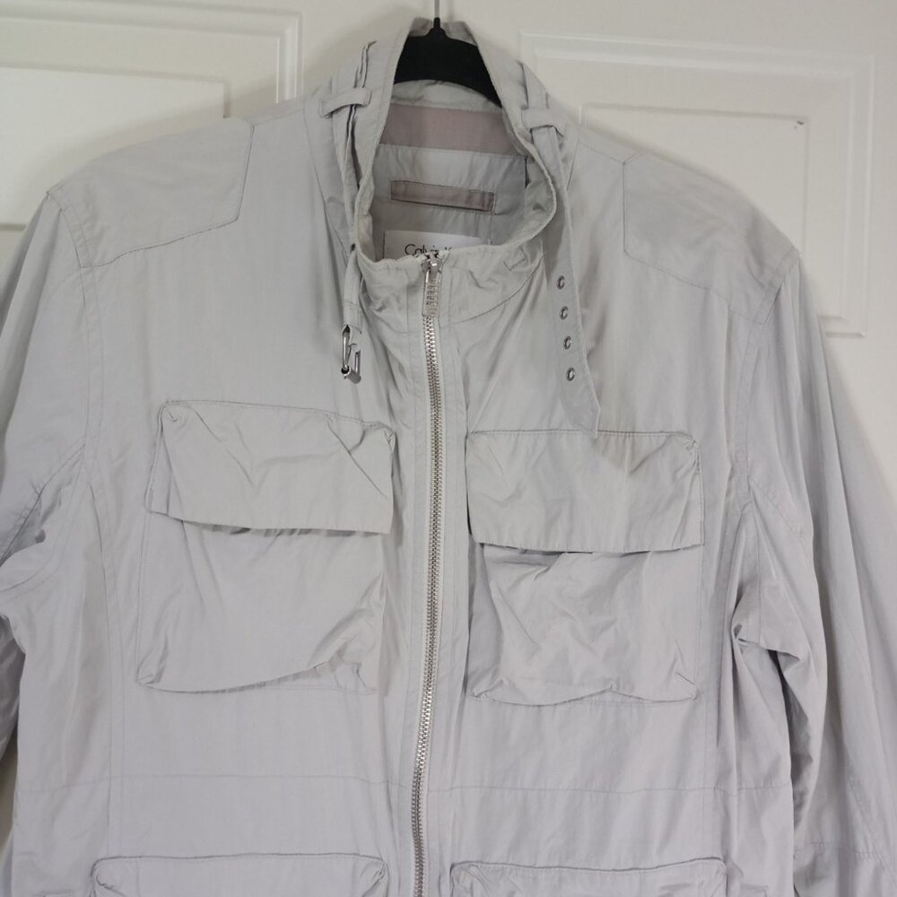 Calvin Klein Mens Light Gray Utility Jacket Multiple Pockets & Zipper Front Size - Picture 5 of 14